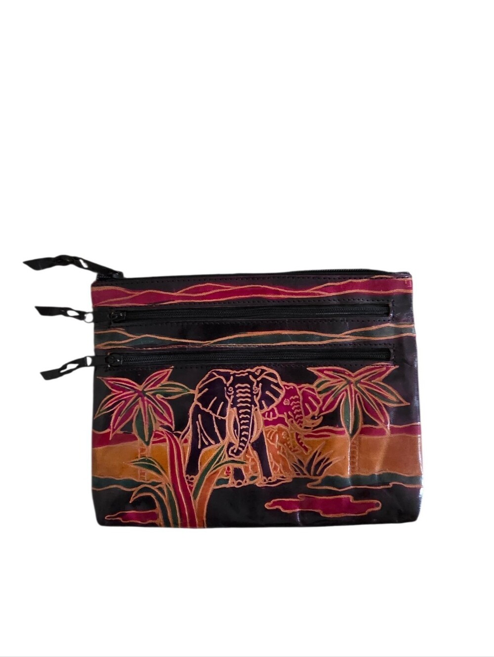 Emily Ann Of Boca Raton Genuine Leather Triple Zipper Elephant Bag